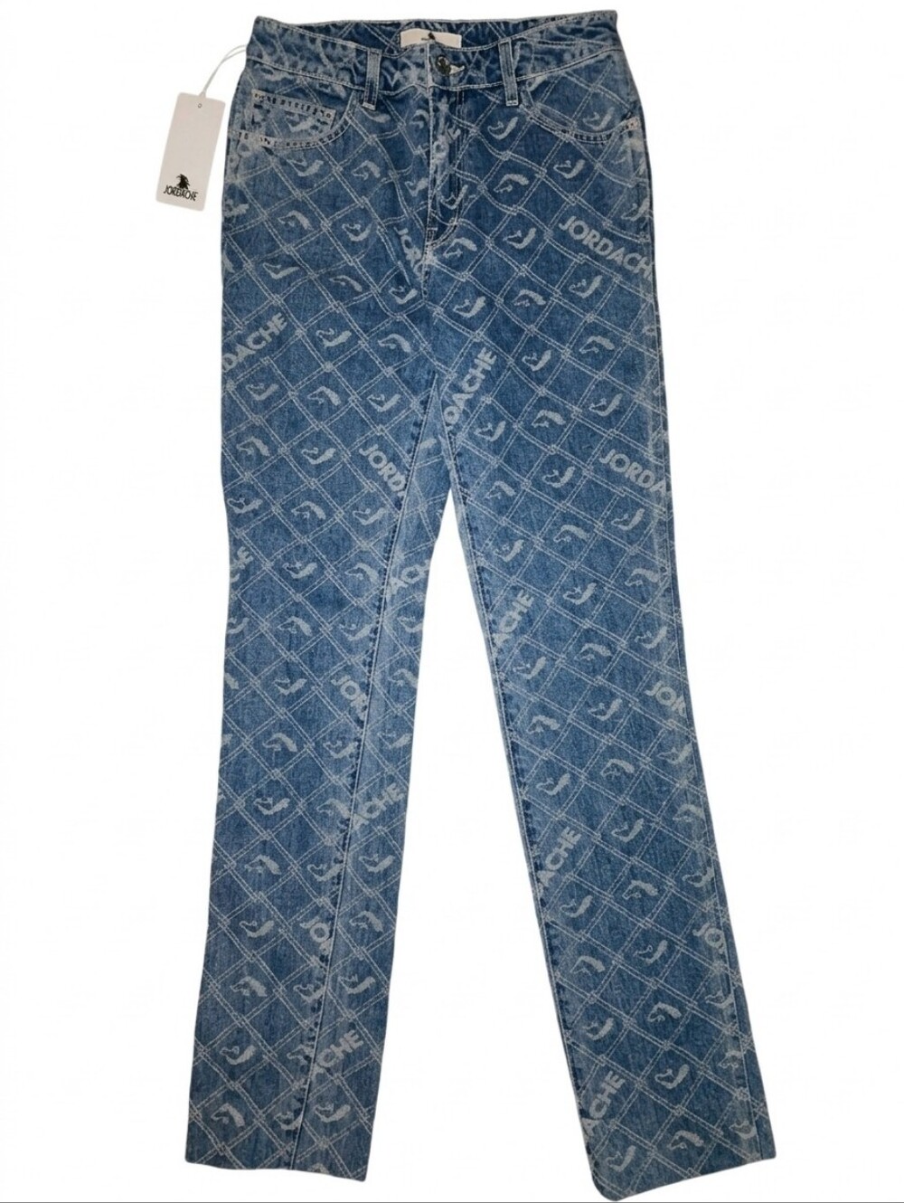NWT Jordache Premium Signature Monogram Jacquard Denim Jeans Size 25 - MSRP $285
